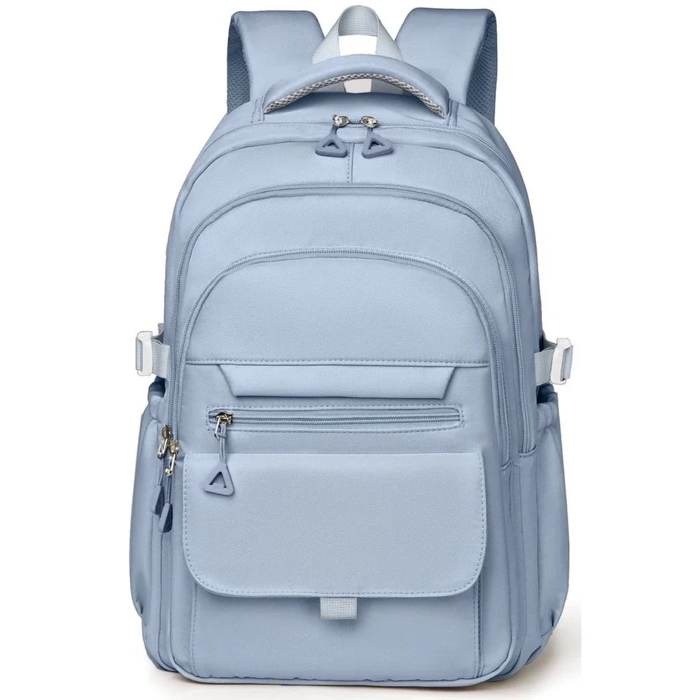 Light Blue Multi-Pocket Backpack Water Resistant Travel School Bag
